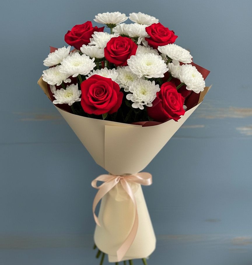 Букет цветов из: Розы и Хризантемы в Углянце