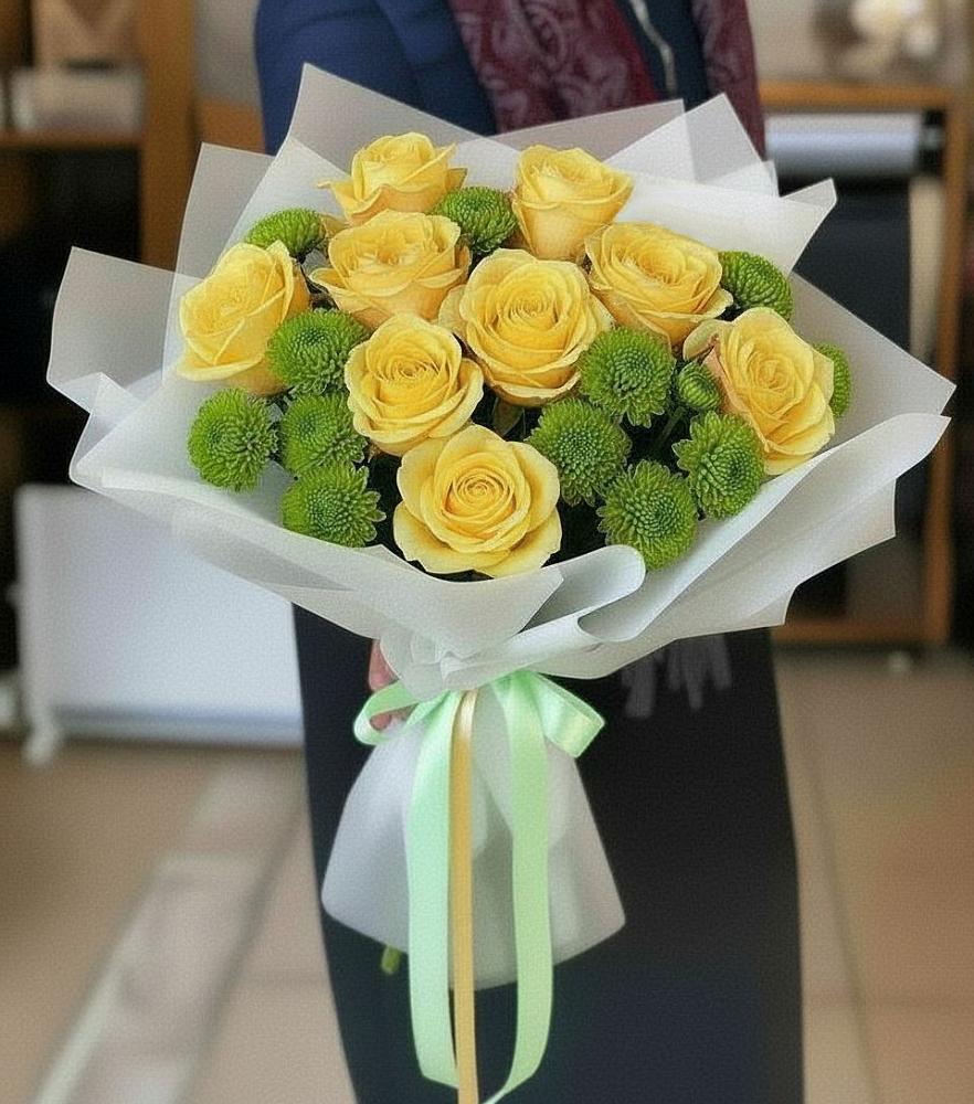 Букет цветов из: Хризантемы и Розы в Углянце