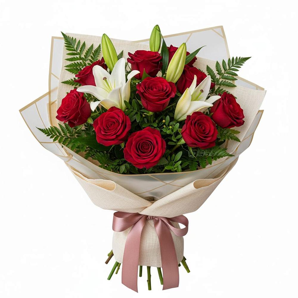 Букет цветов из: Лилии и Розы в Углянце