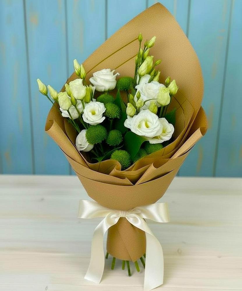 Букет цветов из: Хризантемы и Лизиантусы в Углянце