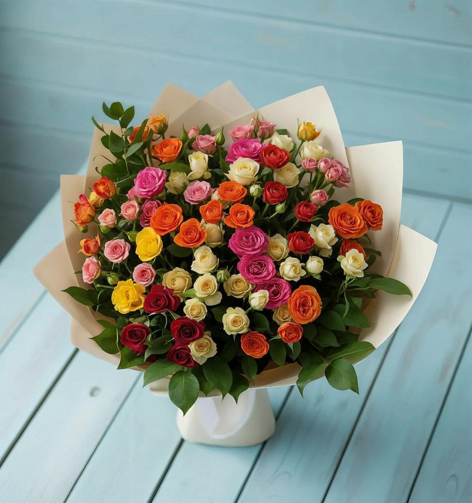 Букет Микс из разноцветных кустовых роз в Углянце
