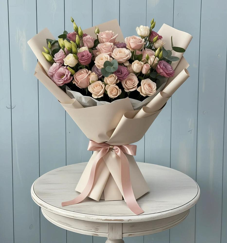 Букет цветов из: Розы и Лизиантусы в Углянце